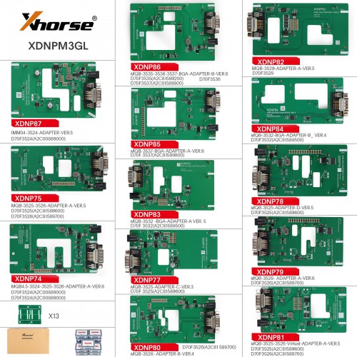 (Pré-vente) Xhorse XDNPM3GL MQB48 No Disassembly No Soldering 13 Full Set Adaptateurs XDNPM3GL Fonctionne Avec Muti PROG/ VVDI PROG/ Key Tool Plus