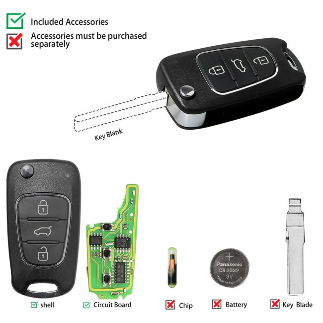 Xhorse XNHY02EN Wireless Flip Remote Key 3 Boutons KIA Hyundai Type 5pcs/lot