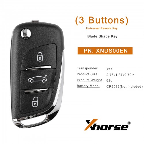 XHORSE DS Type XNDS00EN Wireless Universel Remote Key 3 Boutons XN002 Remote