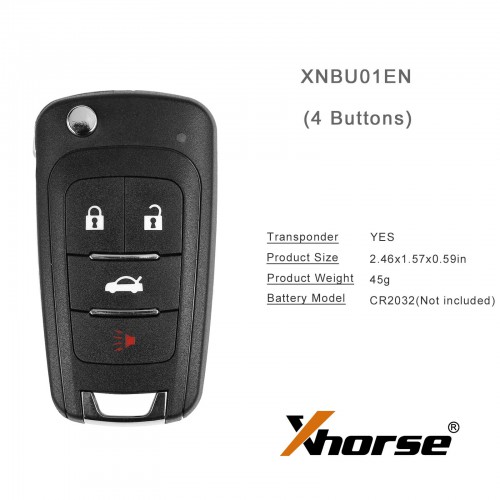 XHORSE XNBU01EN Wireless Remote Key GM Flip Type 4 Boutons 5PCS