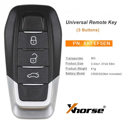 Xhorse XKFEF5EN Universal Remote Key FA.LL Type Wired Folding Key 3 Boutons Bright Black 5PCS