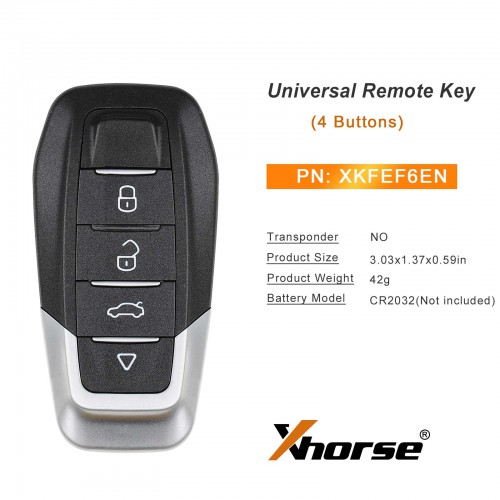 Xhorse XKFEF6EN Universal Remote Key FA.LL Type Wired Folding Key 4 Boutons Bright Black 5PCS