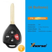 Xhorse XKTO02EN Wire Remote Key Universelle pour Toyota Style Flat 4 Boutons 5pcs